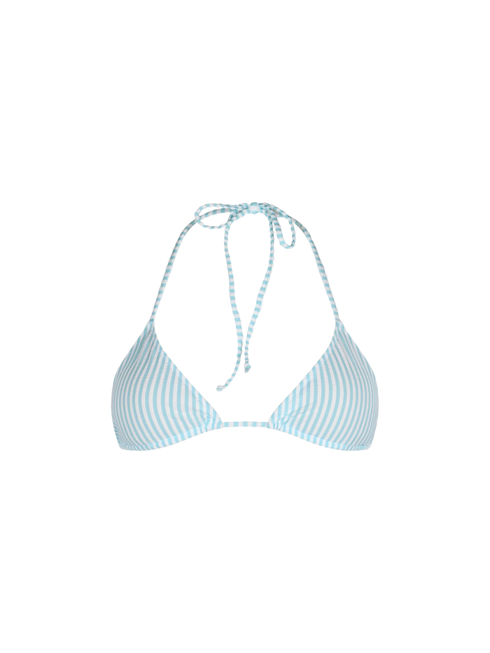 Leah Seersucker Striped Triangle Bikini Top Sky