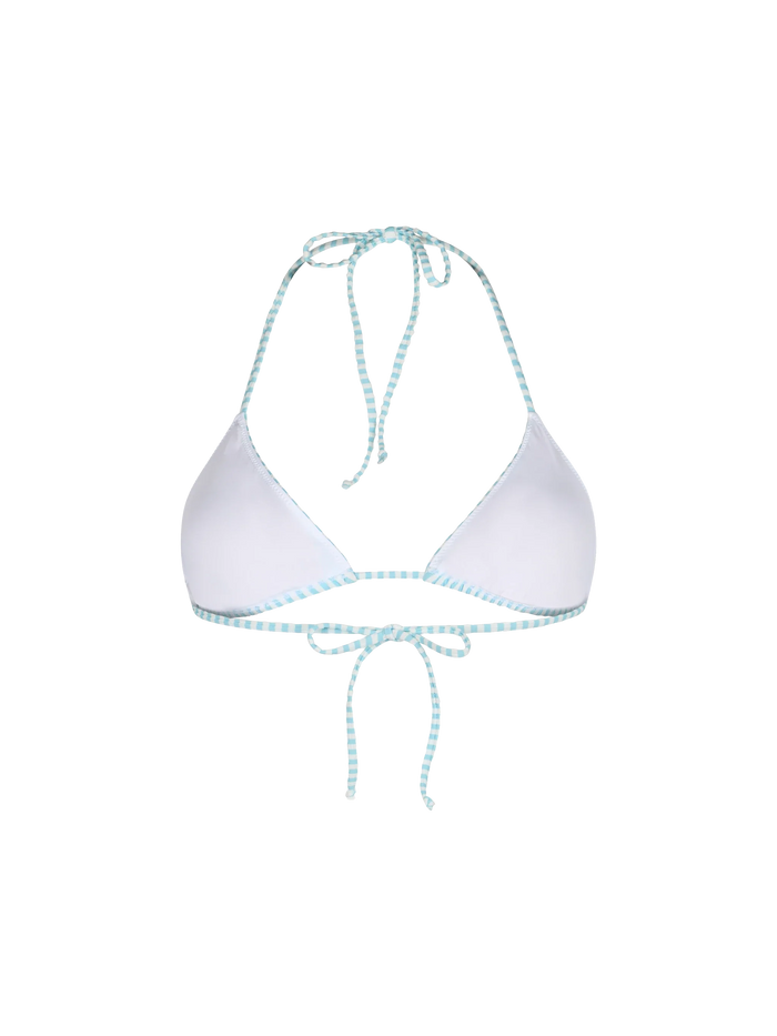 Leah Seersucker Striped Triangle Bikini Top Sky