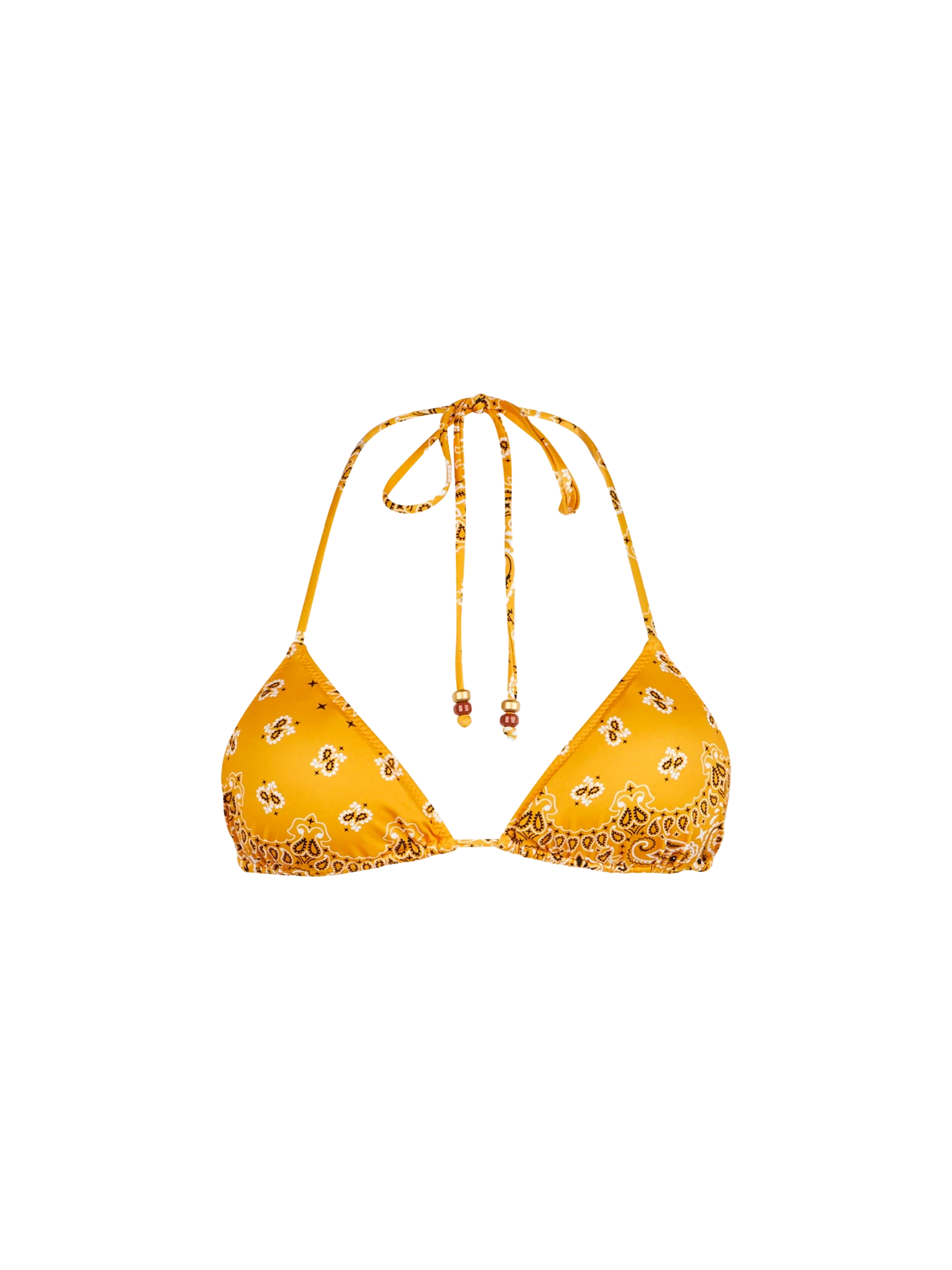 Leah Ochre Bandana Triangle Bikini Top With Charms Yellow