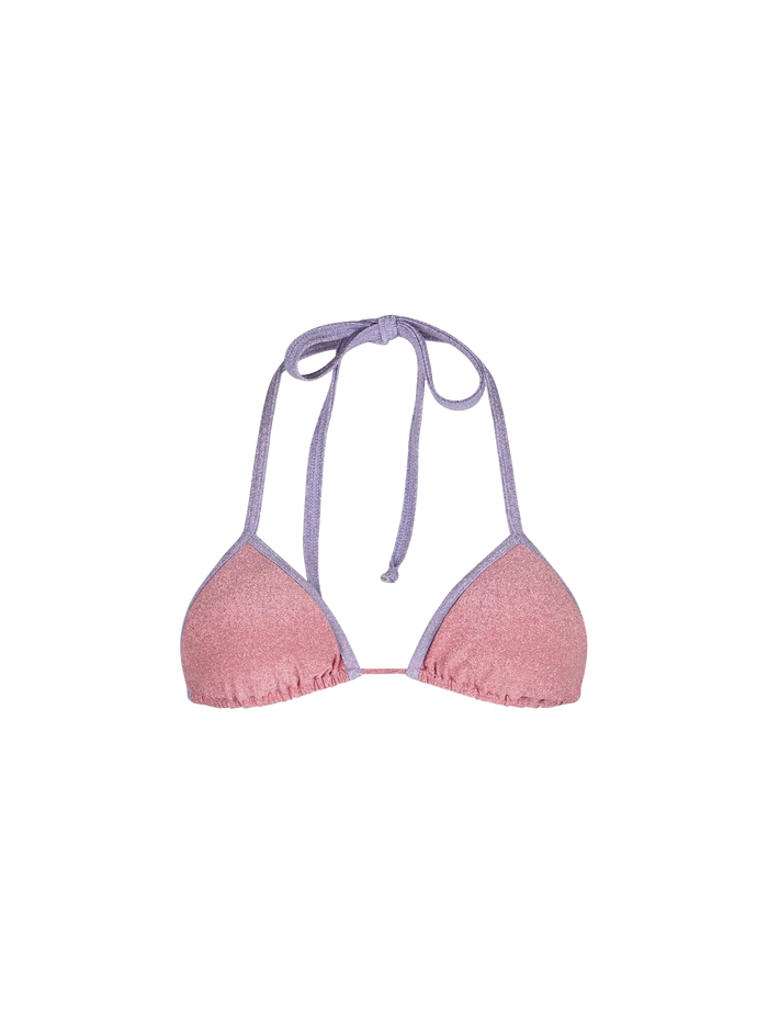 Pink Lurex Leah Triangle Bikini Top With Piping