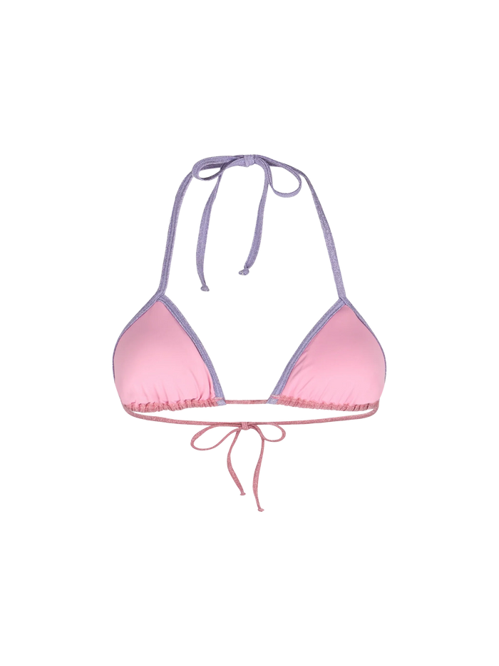 Pink Lurex Leah Triangle Bikini Top With Piping