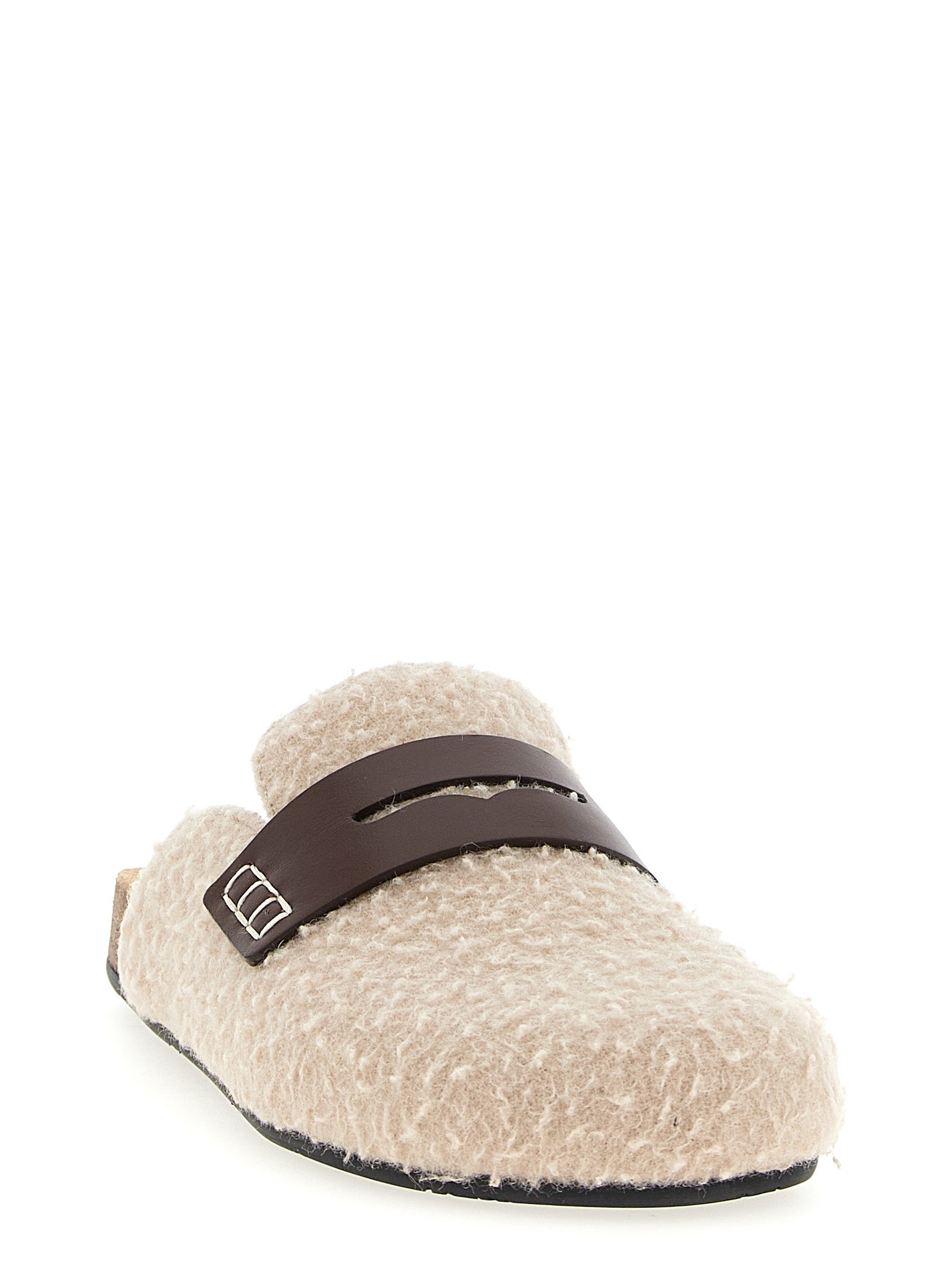 Felt Loafer mules Beige Virgin Wool Flat Shoes