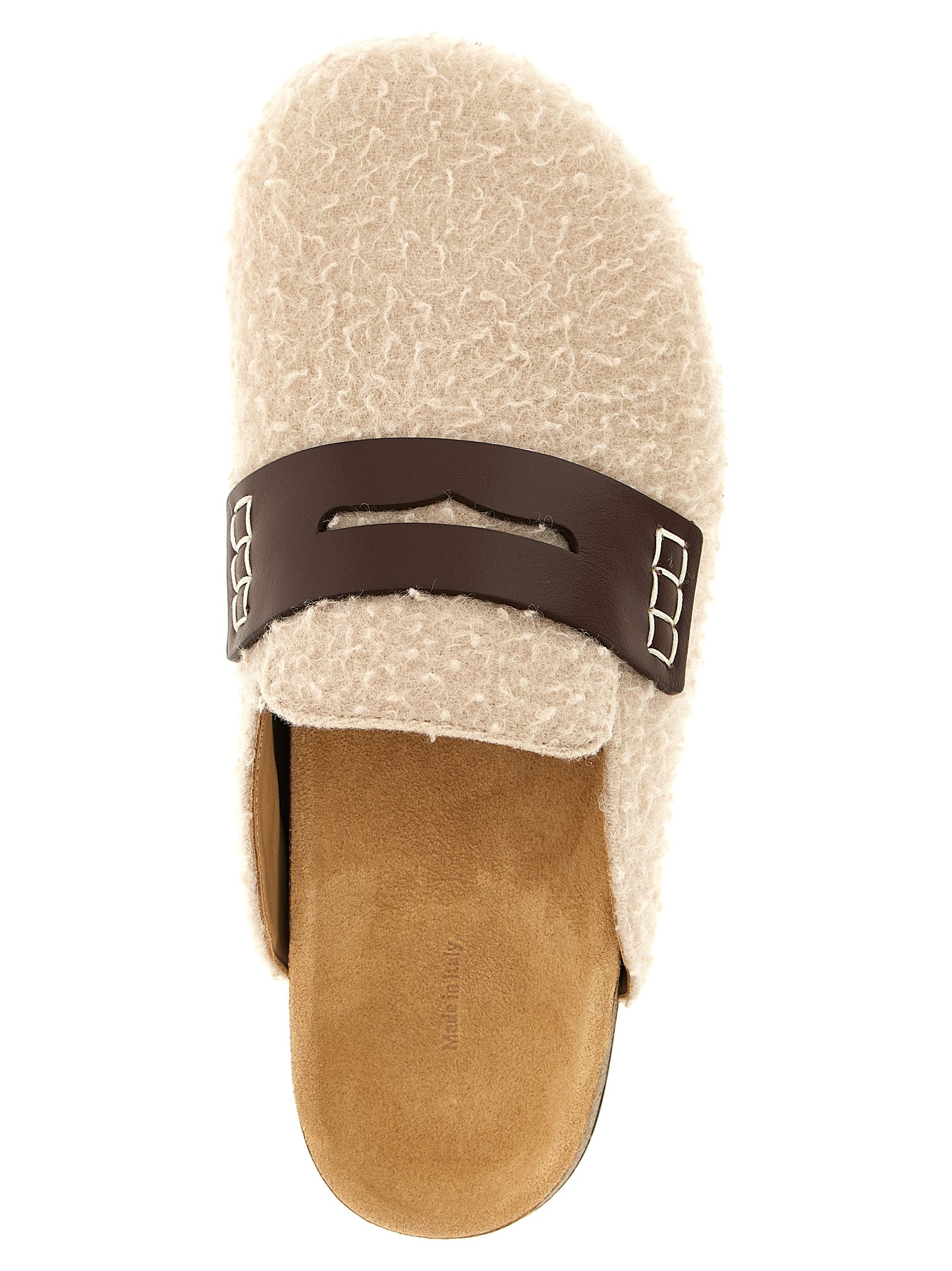Felt Loafer mules Beige Virgin Wool Flat Shoes