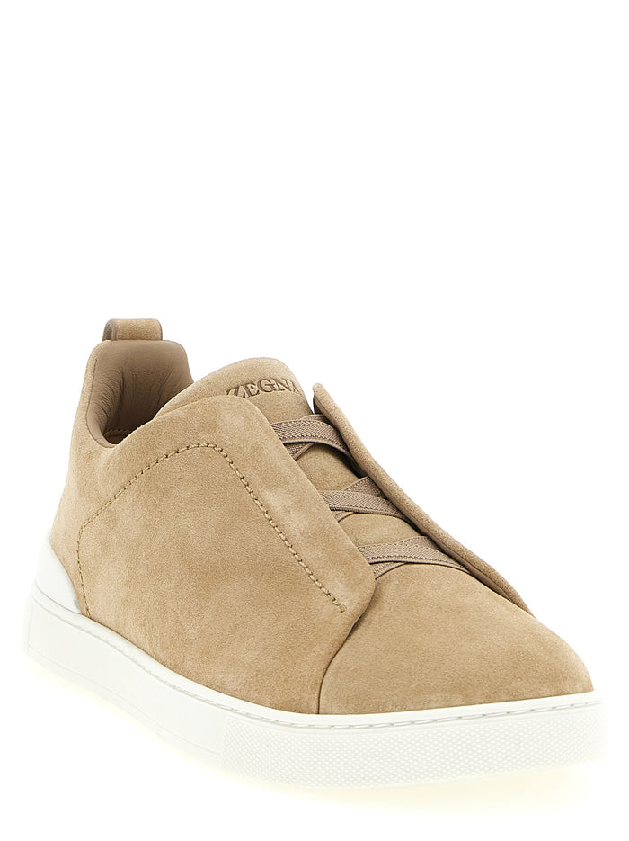 Triple Stitch Sneakers Beige Calfskin Leather (bos Taurus)