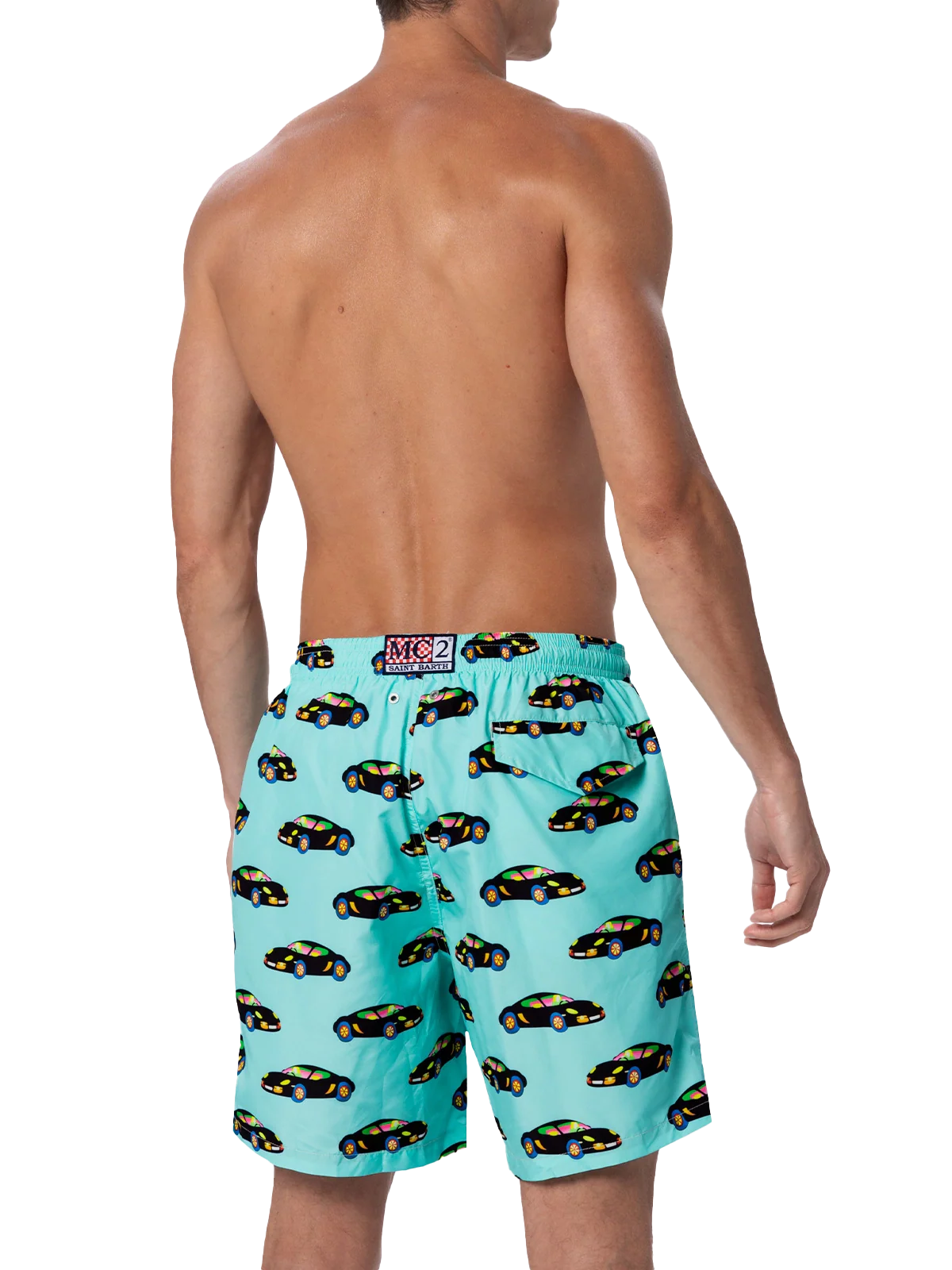 Man Lightweight Fabric Swim-Shorts Lighting With Lodola Car Print |marco Special Edition Green Swimshort