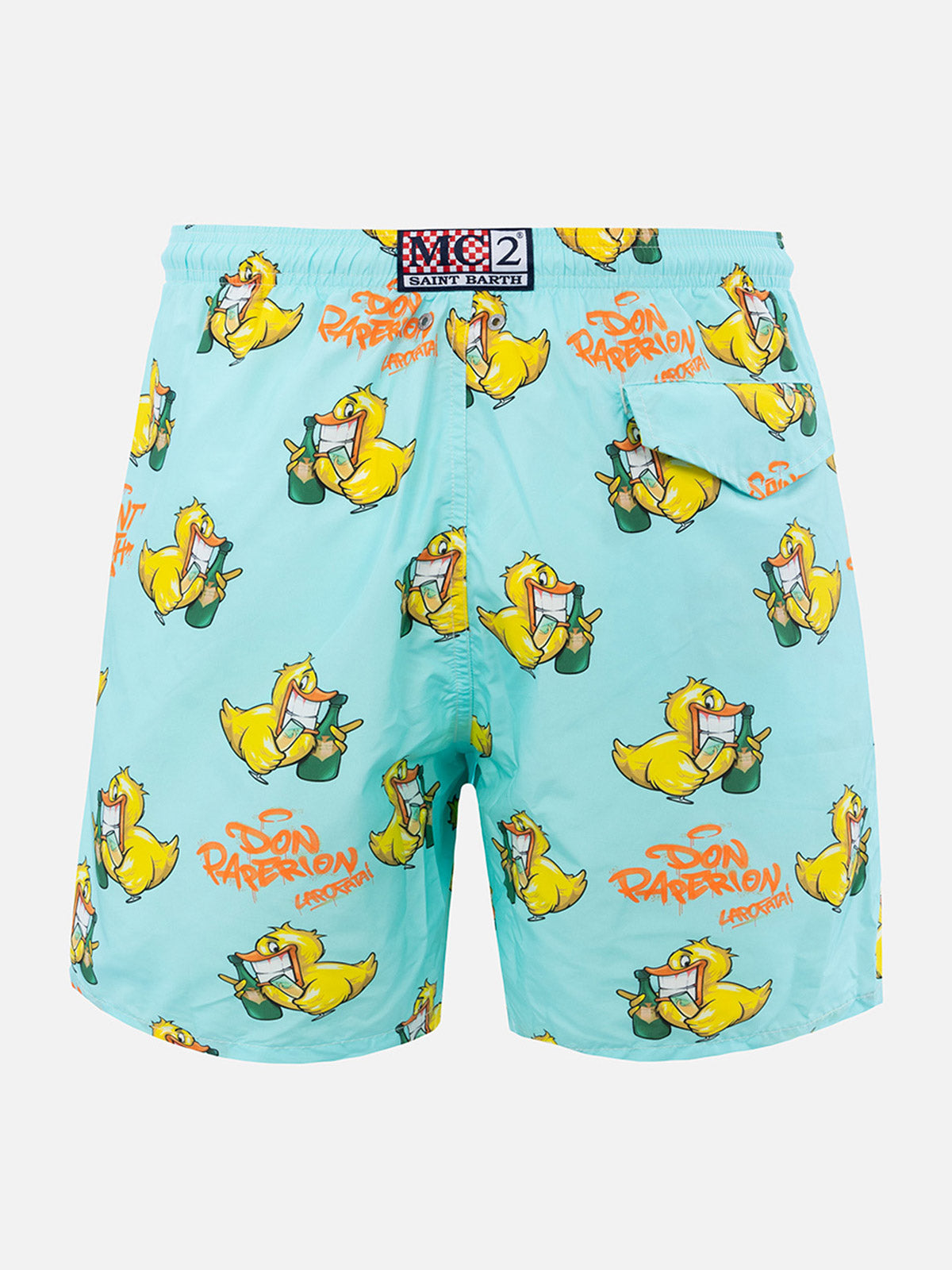 Man Lightweight Fabric Swim-Shorts Lighting With Cryptopuppets Print | Special Edition Green Swimshort