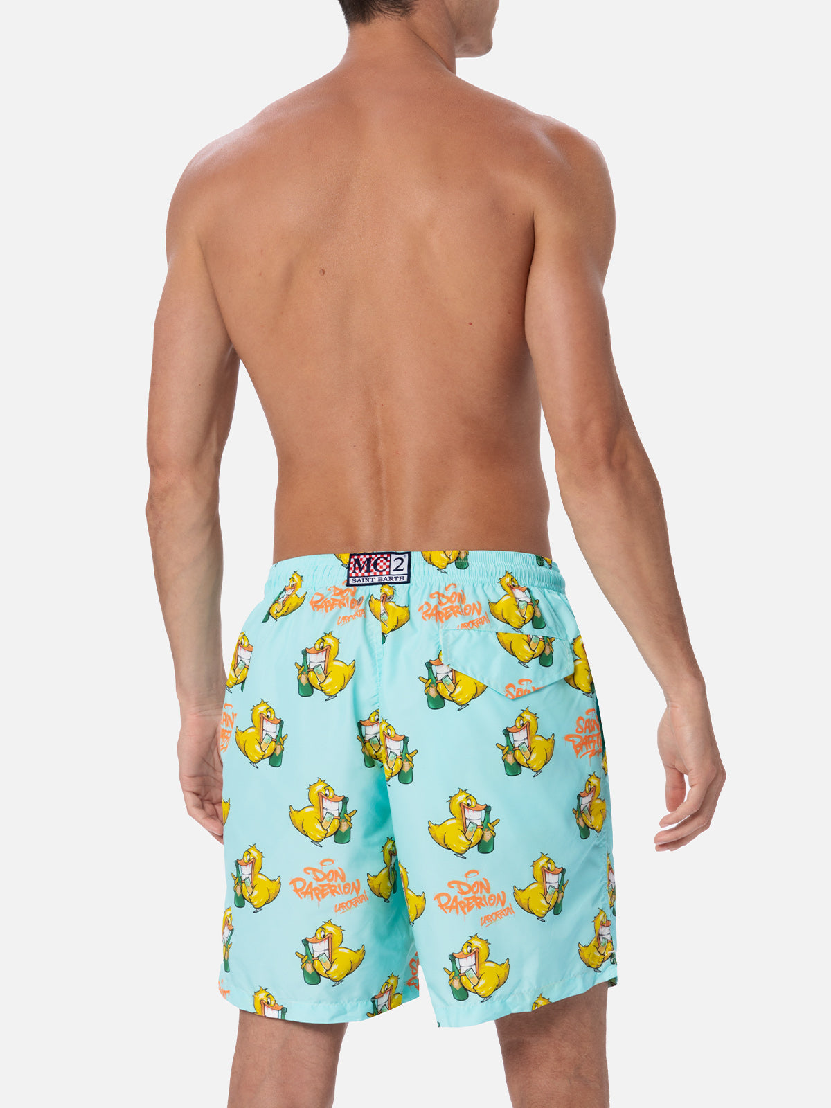 Man Lightweight Fabric Swim-Shorts Lighting With Cryptopuppets Print | Special Edition Green Swimshort