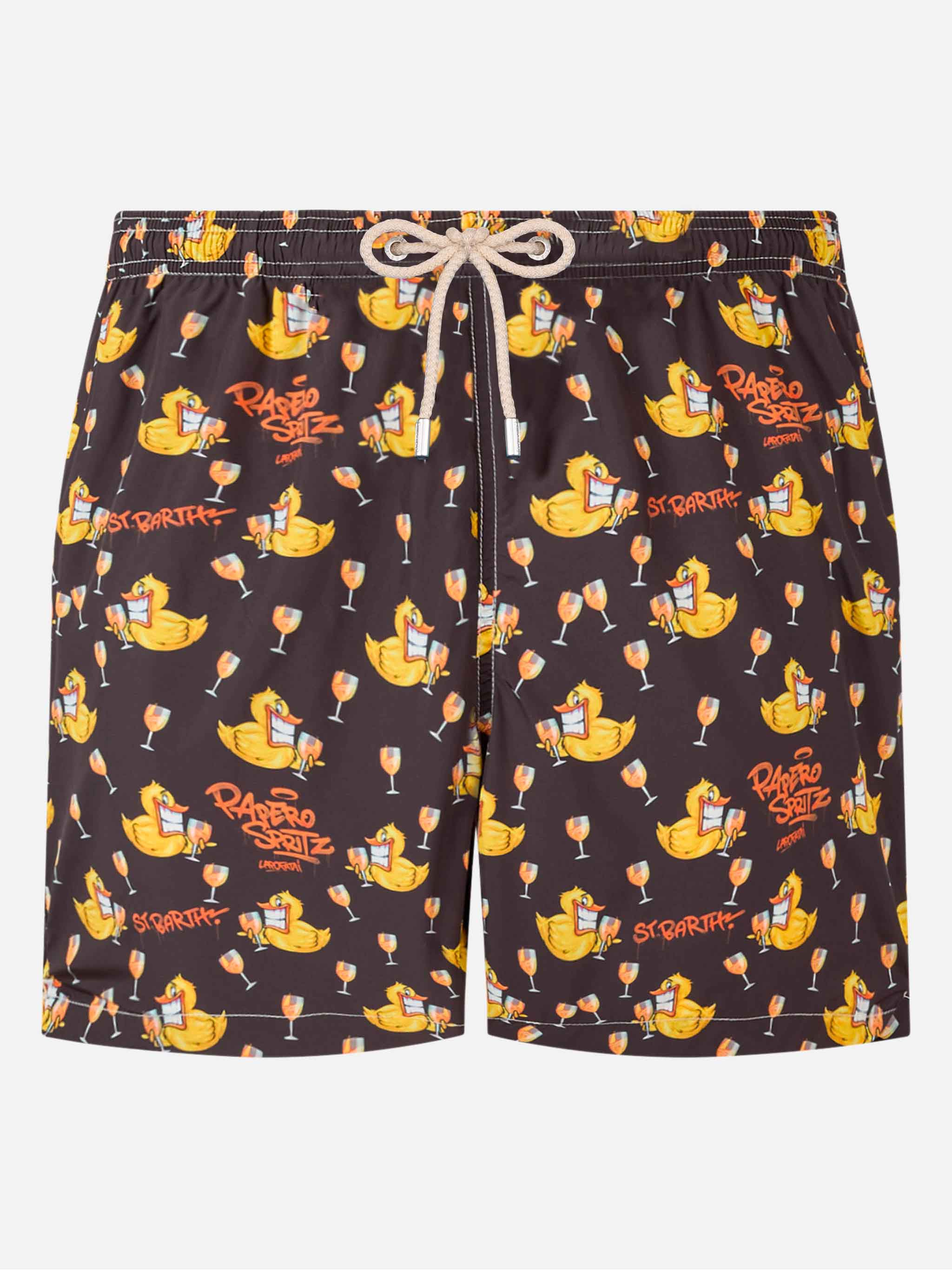 Man Lightweight Fabric Swim-Shorts Lighting With Cryptopuppets Aperitif Print | Special Edition Black Swimshort