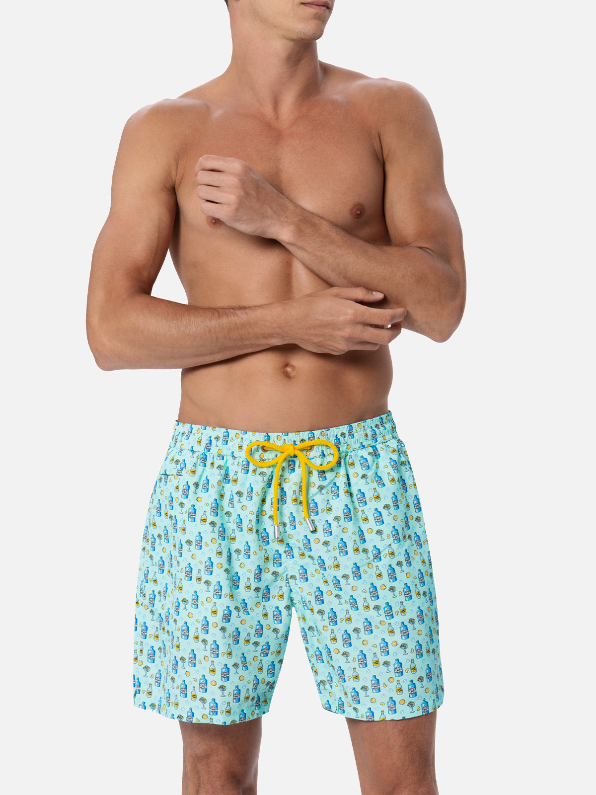 Lightweight Fabric Swim-Shorts Lighting With Cocktail Gin Tonic Print Green Swimshort