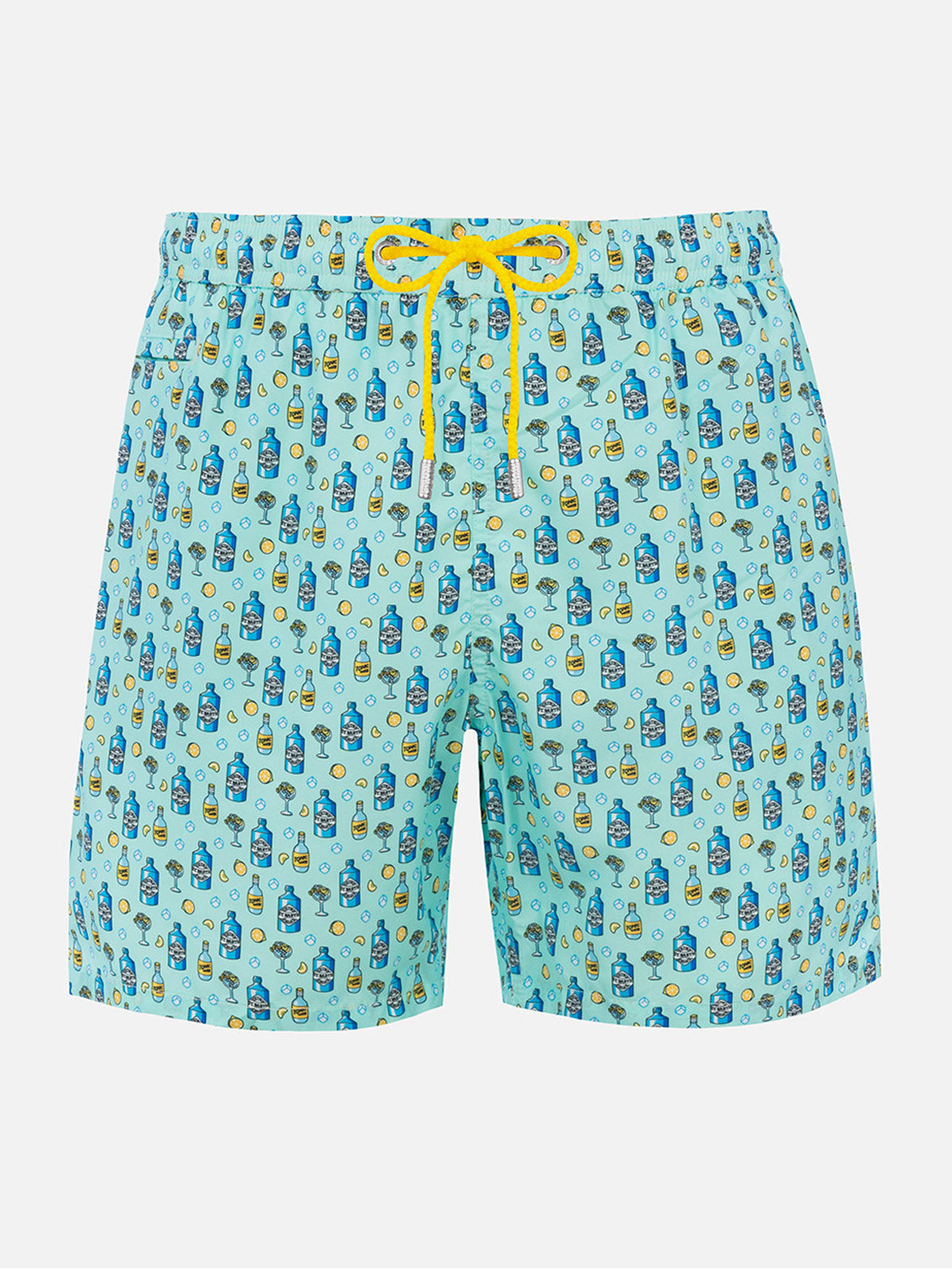 Lightweight Fabric Swim-Shorts Lighting With Cocktail Gin Tonic Print Green Swimshort