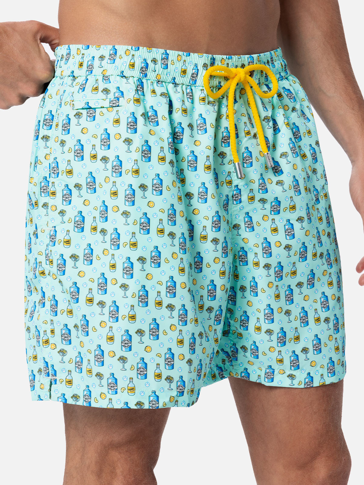 Lightweight Fabric Swim-Shorts Lighting With Cocktail Gin Tonic Print Green Swimshort