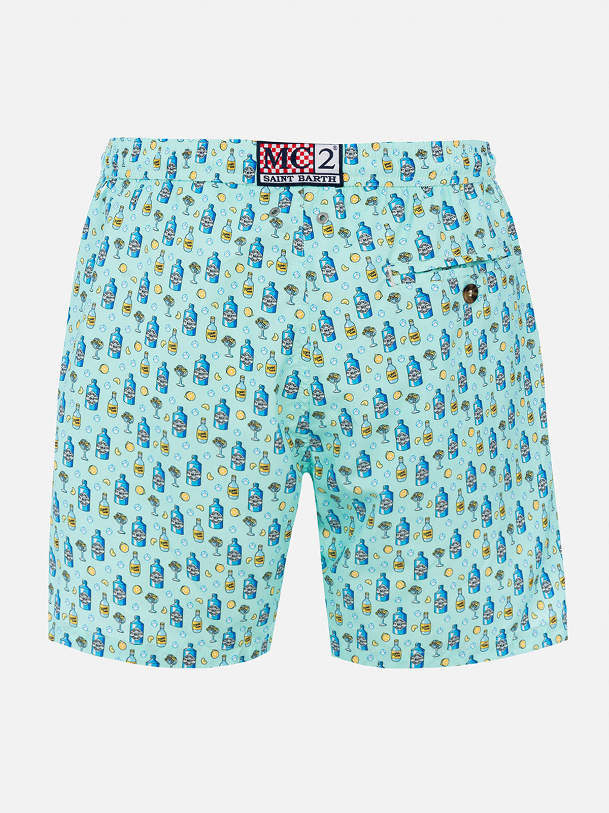 Lightweight Fabric Swim-Shorts Lighting With Cocktail Gin Tonic Print Green Swimshort
