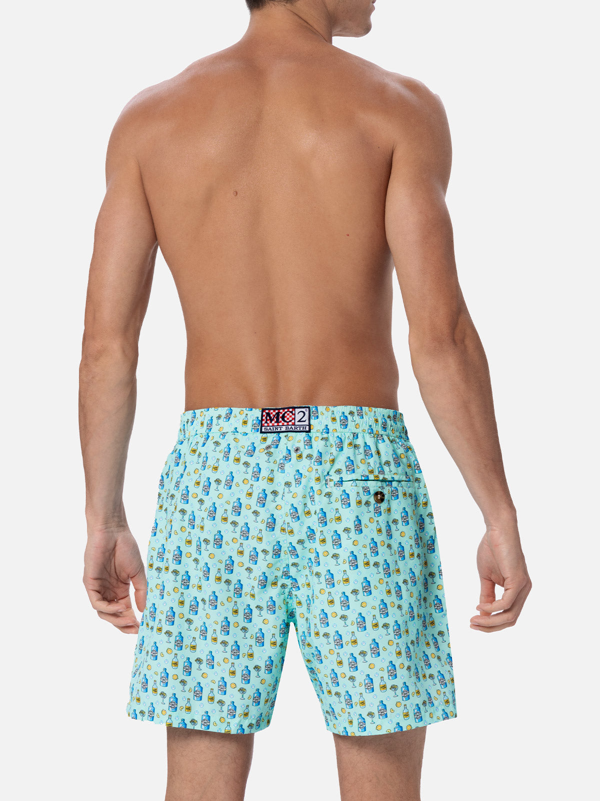 Lightweight Fabric Swim-Shorts Lighting With Cocktail Gin Tonic Print Green Swimshort