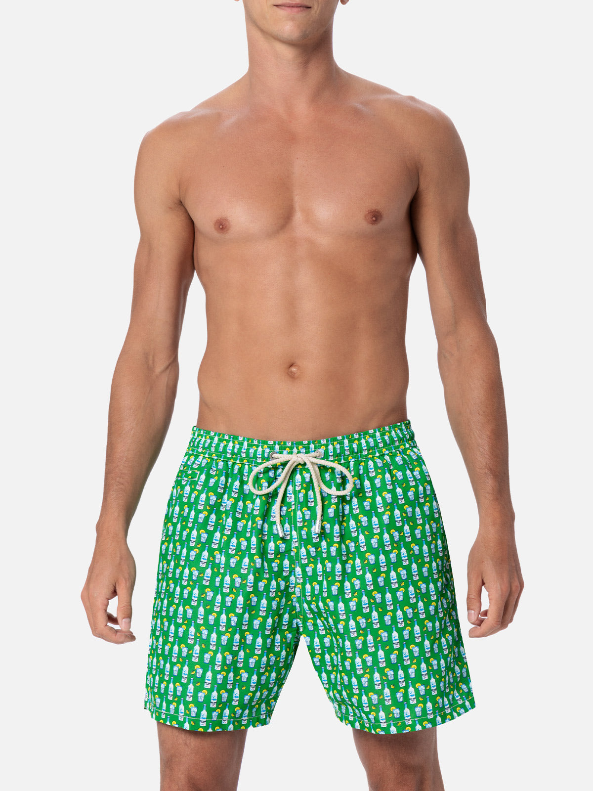 Man Lightweight Fabric Swim-Shorts Lighting Micro Fantasy With Tequila Print Green Swimshort