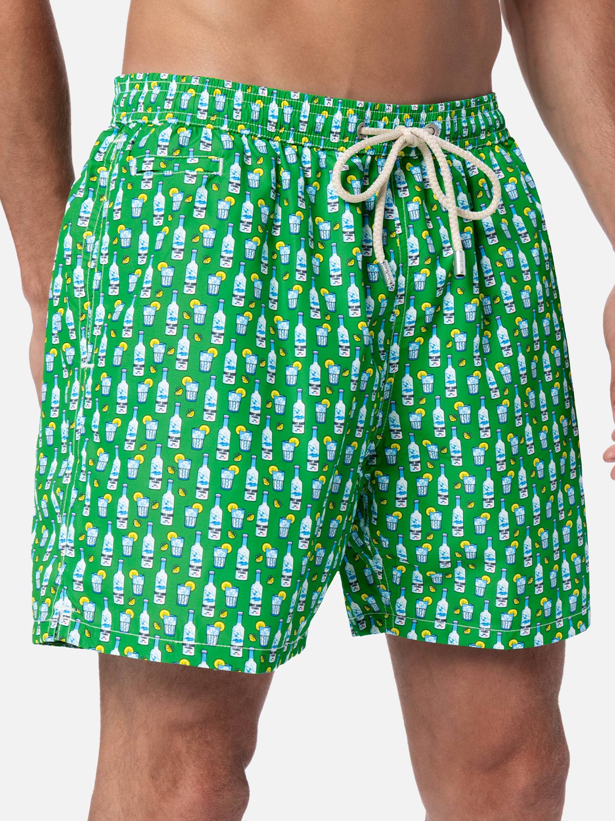 Man Lightweight Fabric Swim-Shorts Lighting Micro Fantasy With Tequila Print Green Swimshort