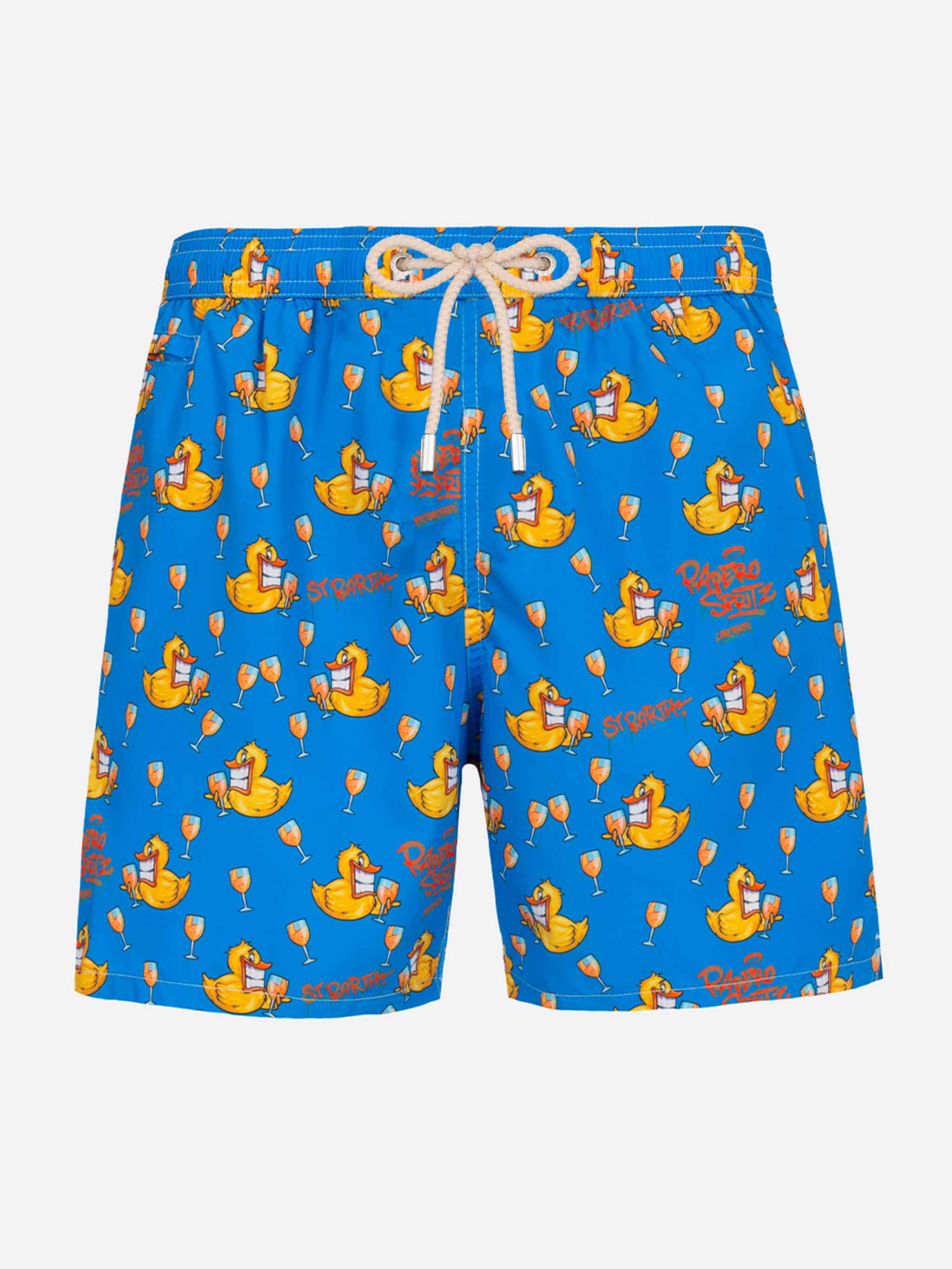 Man Lightweight Fabric Swim-Shorts Lighting Micro Fantasy With Ducky Cryptopuppets Print | Special Edition Blue Swimshort
