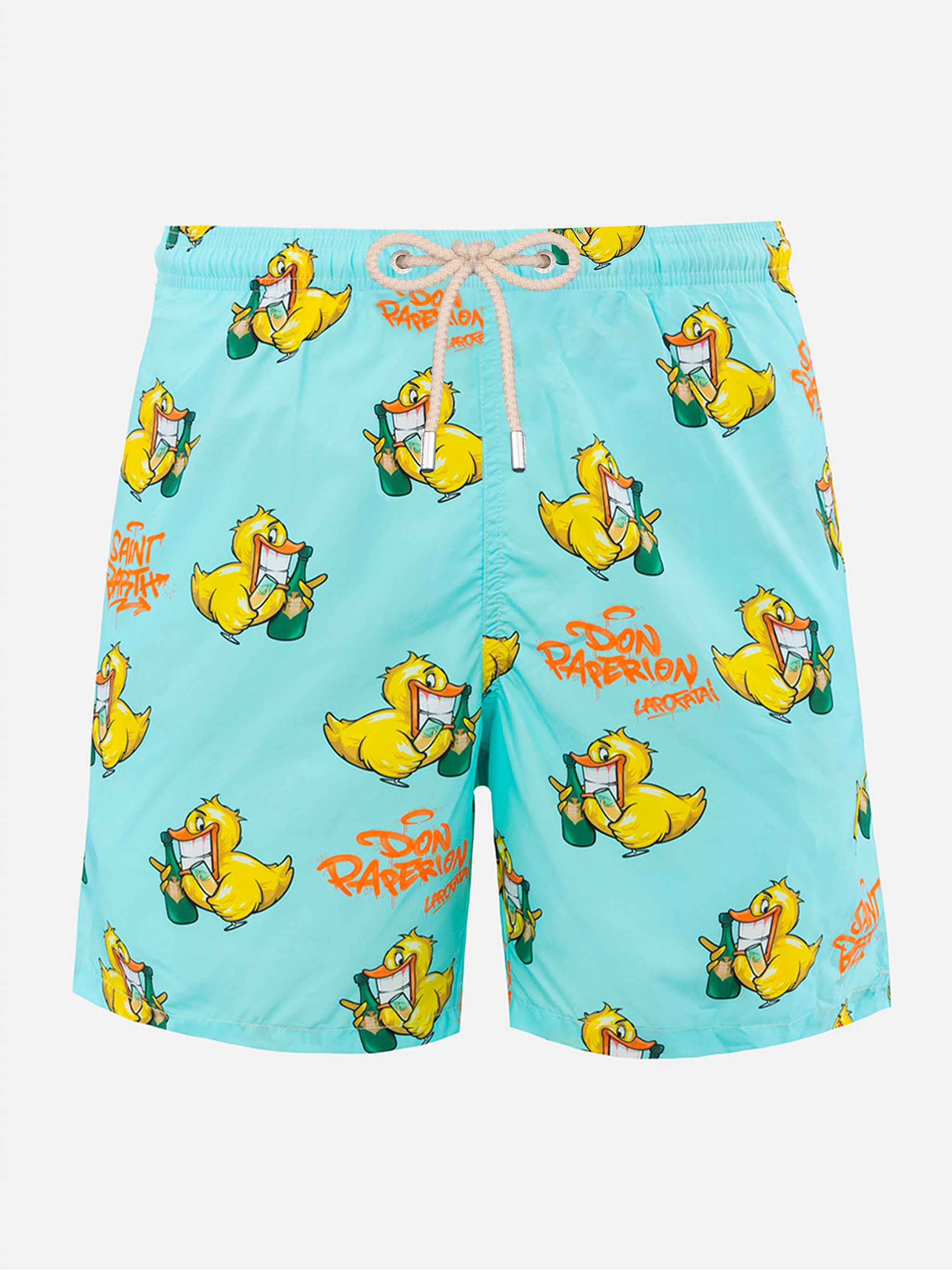 Man Lightweight Fabric Swim-Shorts Lighting With Cryptopuppets Print | Special Edition Green Swimshort