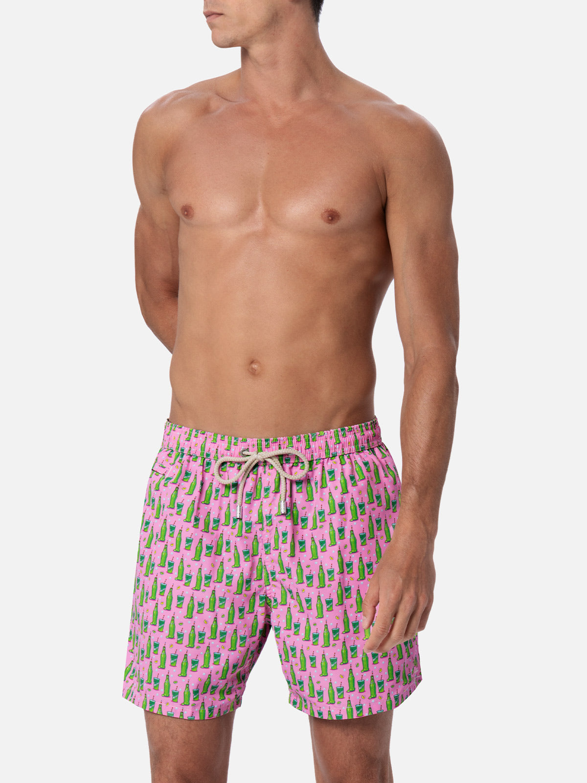 Man Lightweight Fabric Swim-Shorts Lighting Micro Fantasy With Sprite Print | The Coca Cola Company Special Edition Pink Swimshort