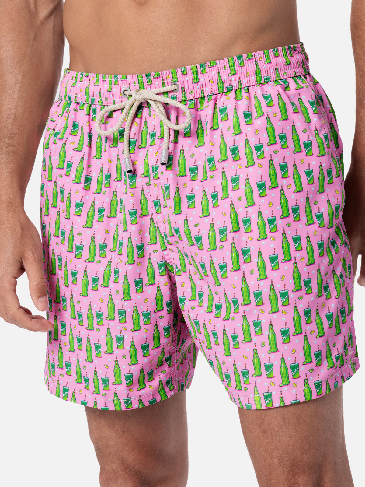 Man Lightweight Fabric Swim-Shorts Lighting Micro Fantasy With Sprite Print | The Coca Cola Company Special Edition Pink Swimshort