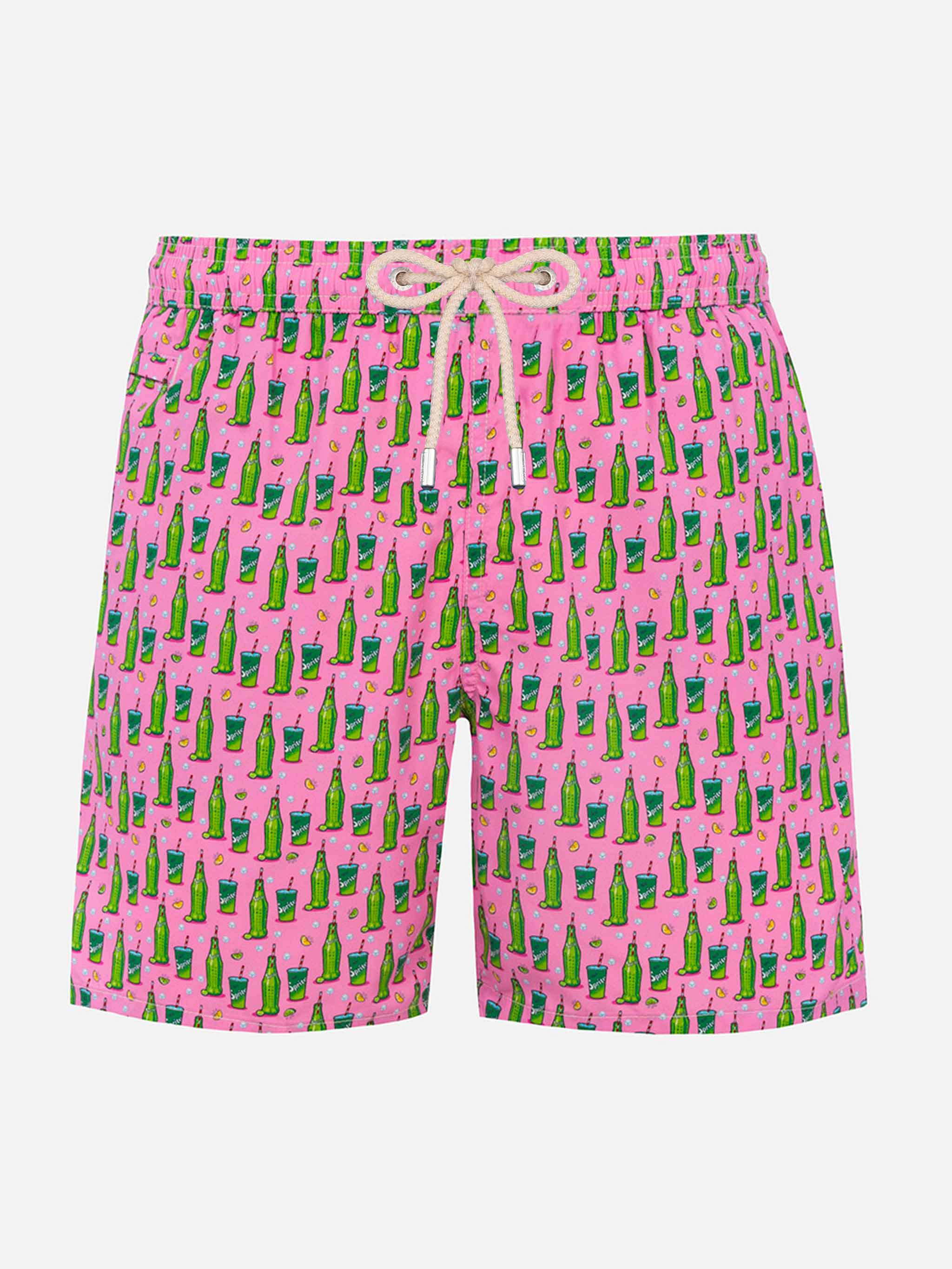 Man Lightweight Fabric Swim-Shorts Lighting Micro Fantasy With Sprite Print | The Coca Cola Company Special Edition Pink Swimshort