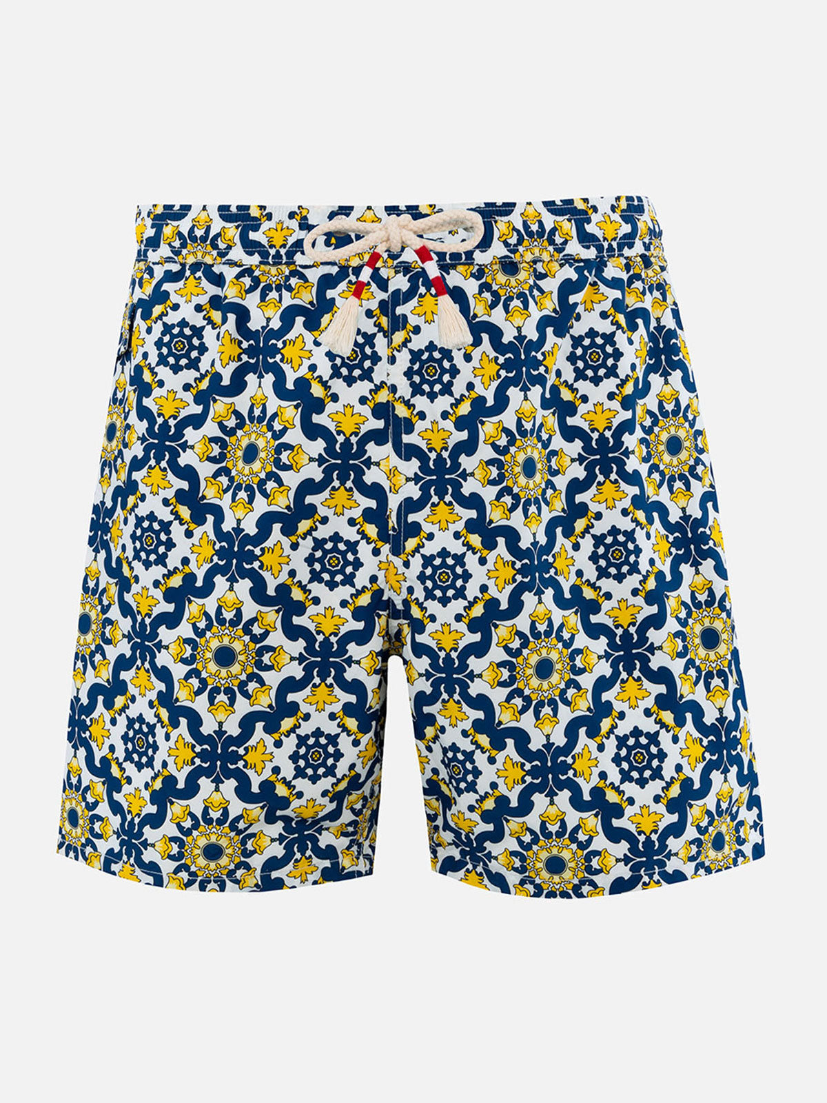 Man Lightweight Fabric Swim-Shorts Lighting 70 With Majolica Print Blue Swimshort