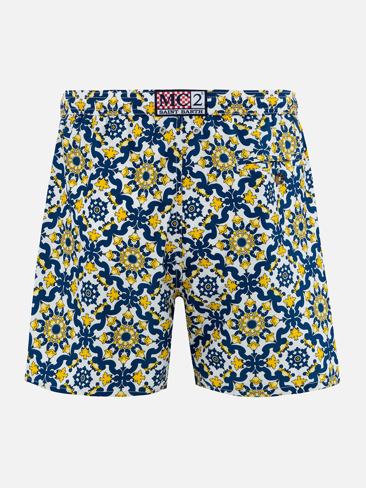 Man Lightweight Fabric Swim-Shorts Lighting 70 With Majolica Print Blue Swimshort