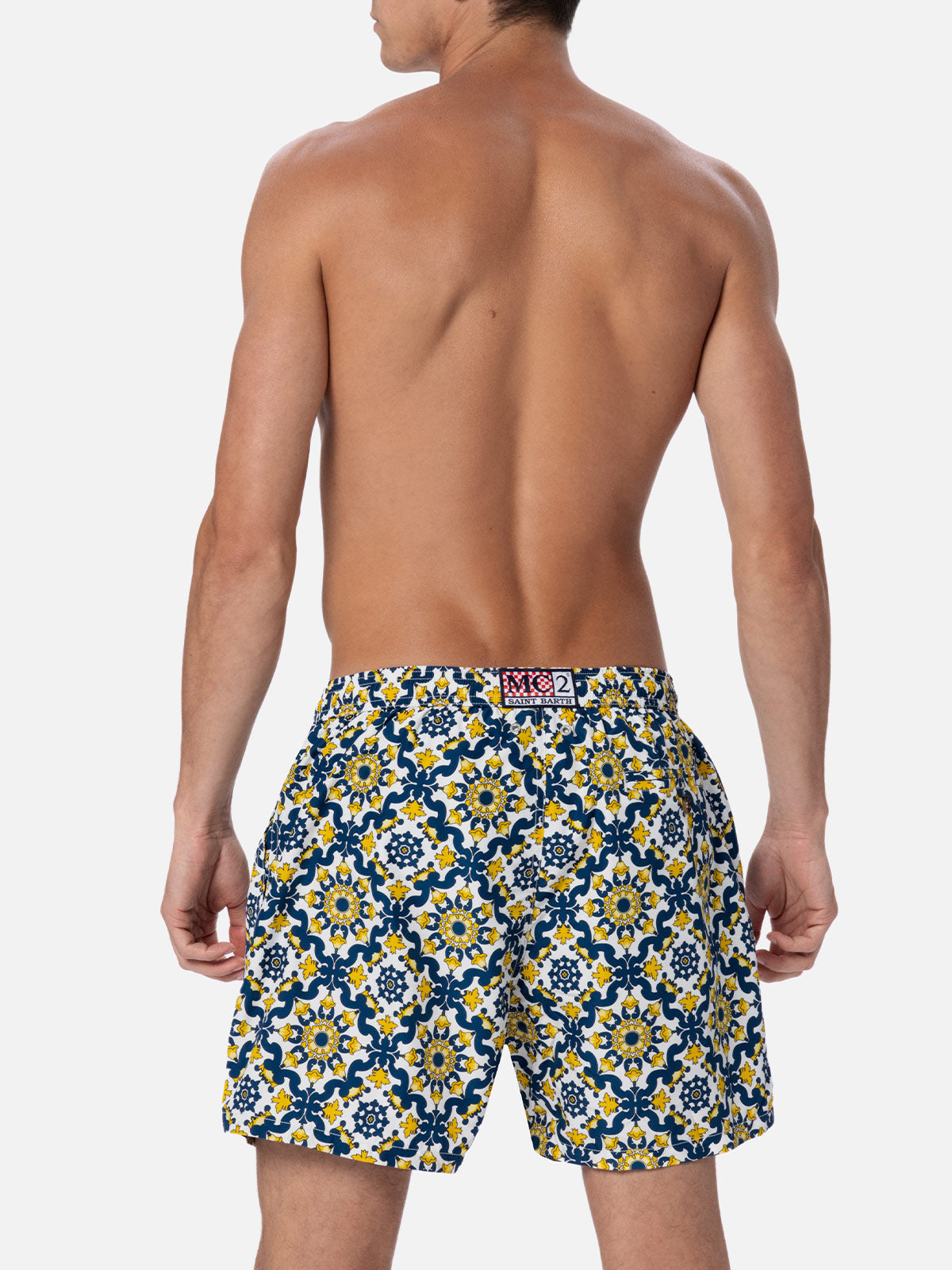 Man Lightweight Fabric Swim-Shorts Lighting 70 With Majolica Print Blue Swimshort