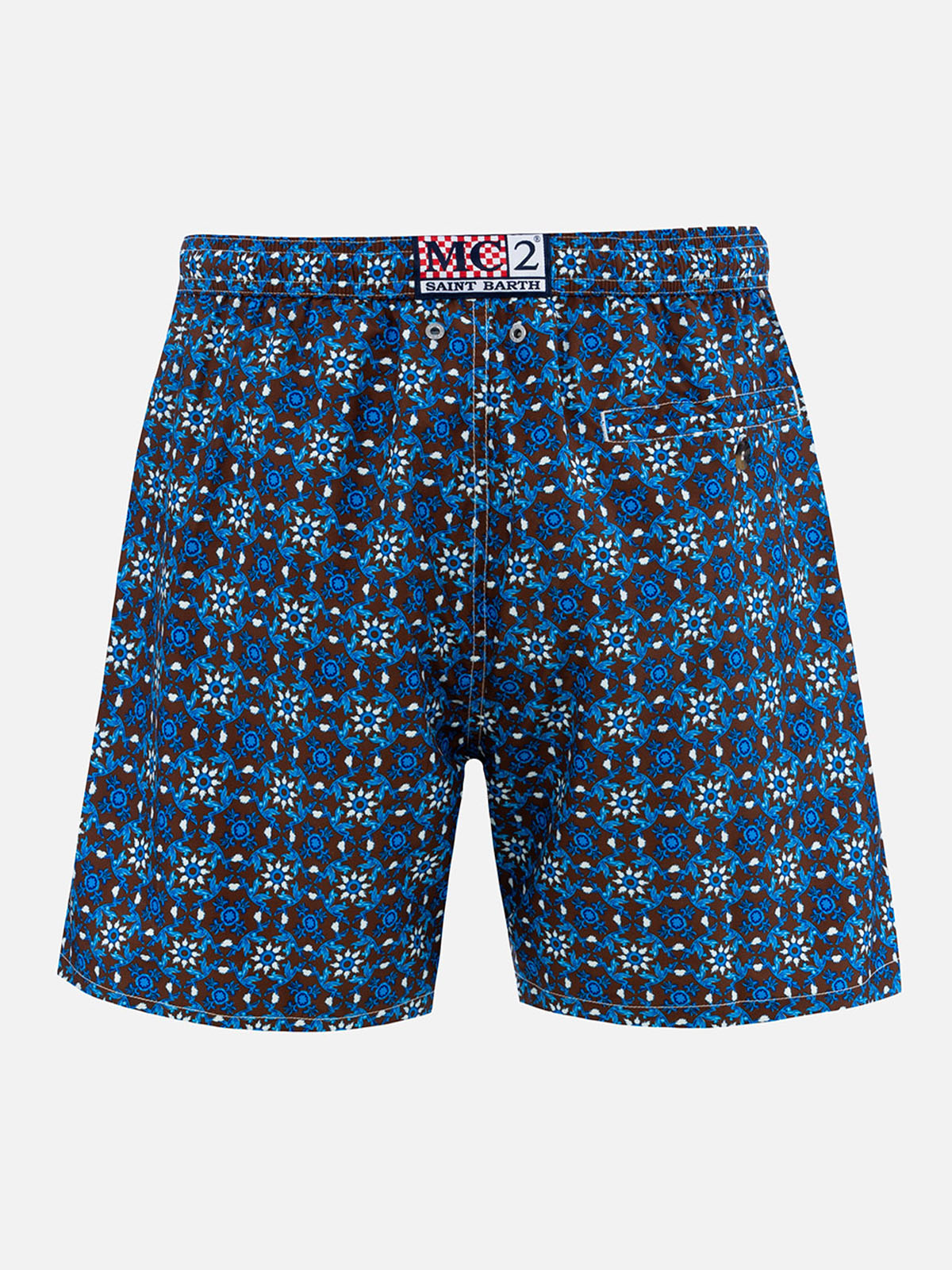 Man Lightweight Fabric Swim-Shorts Lighting 70 With Majolica Print Brown Swimshort