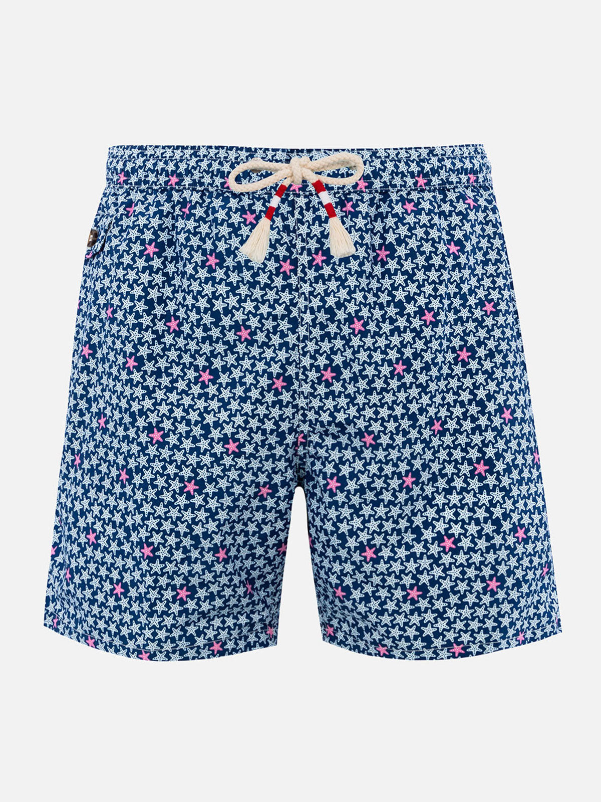 Man Lightweight Fabric Swim-Shorts Lighting 70 With Starfishes Print Blue Swimshort