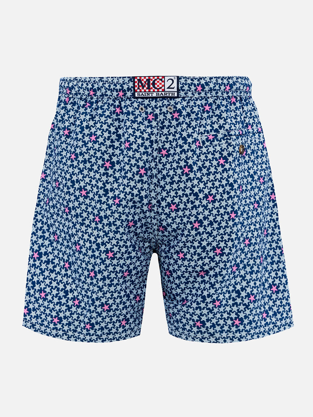 Man Lightweight Fabric Swim-Shorts Lighting 70 With Starfishes Print Blue Swimshort