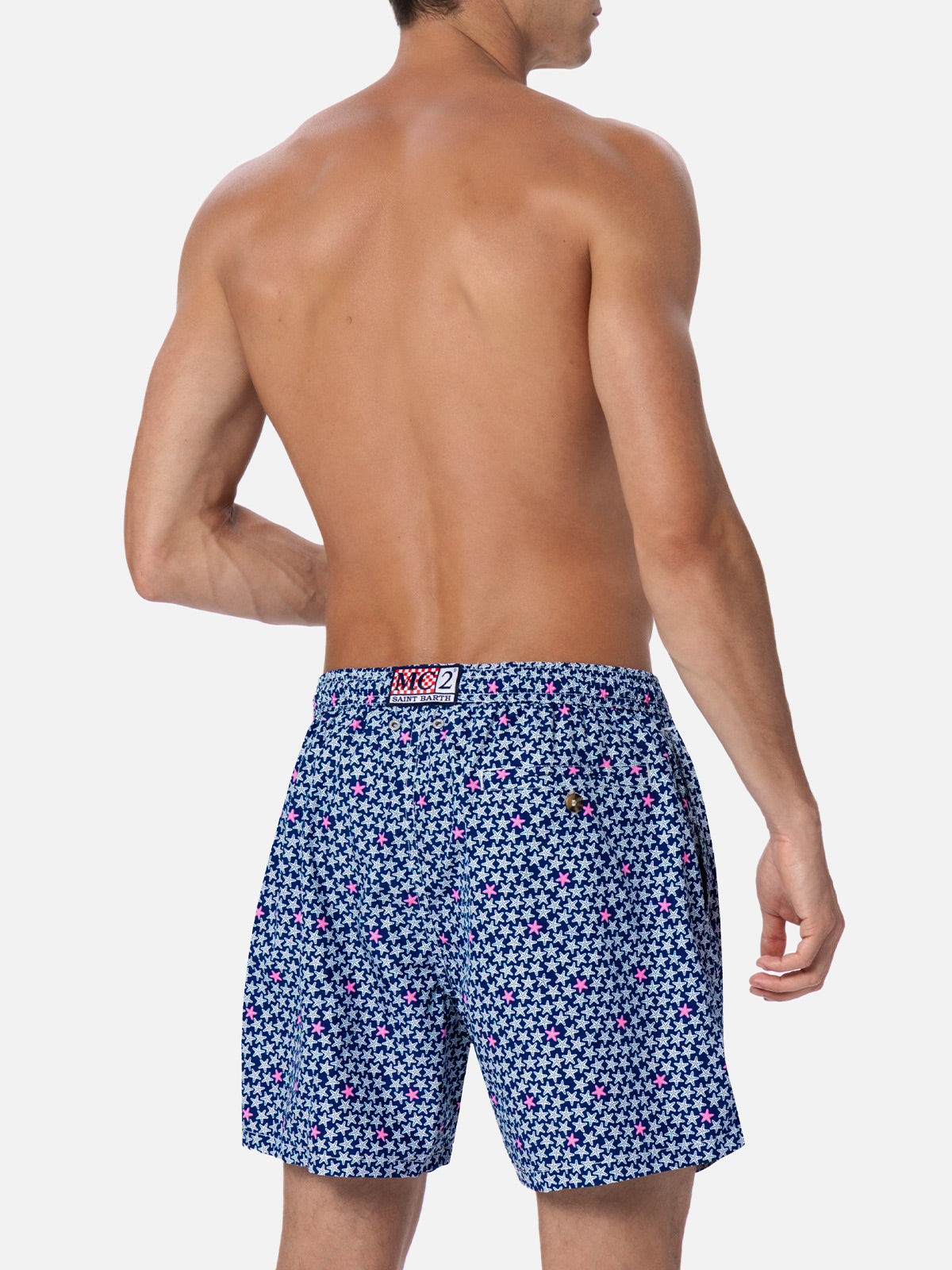 Man Lightweight Fabric Swim-Shorts Lighting 70 With Starfishes Print Blue Swimshort