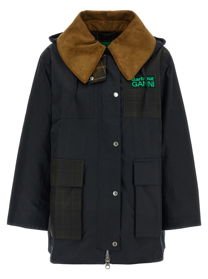 Parka Barbour X GANNI Blue Waxed Cotton Down Jacket, Parka, Casual Jackets