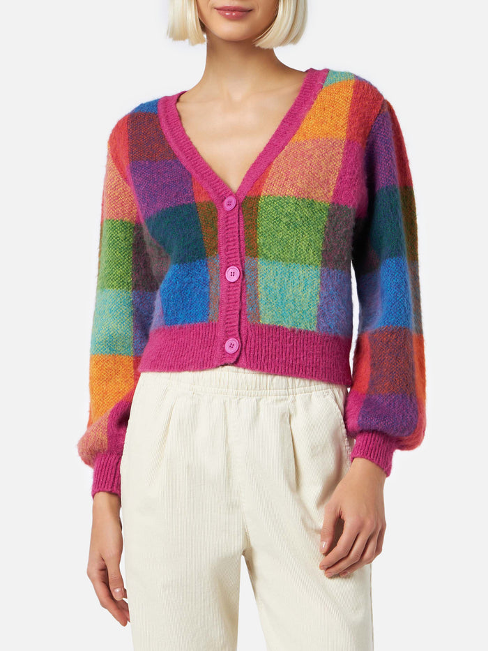Lyza Soft Cropped Cardigan With Check Pattern