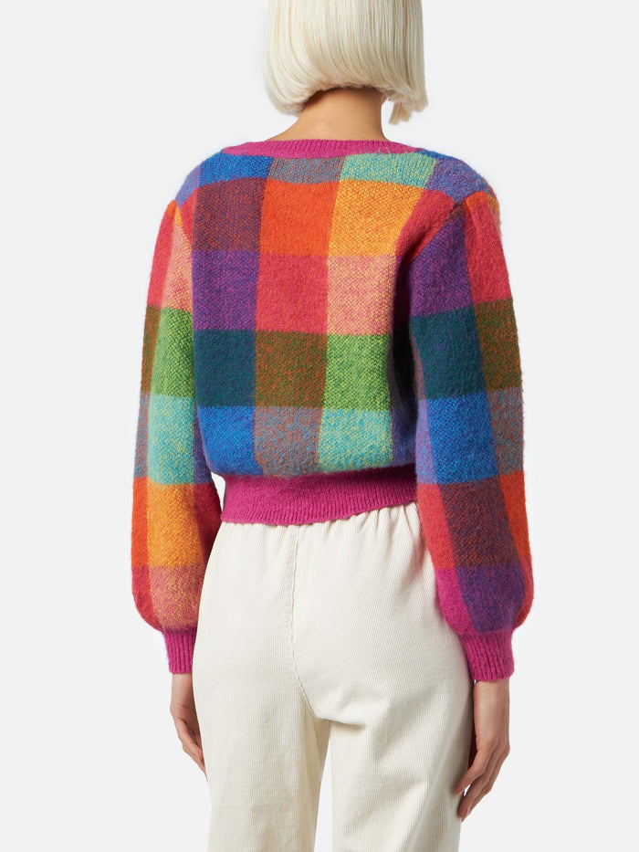Lyza Soft Cropped Cardigan With Check Pattern