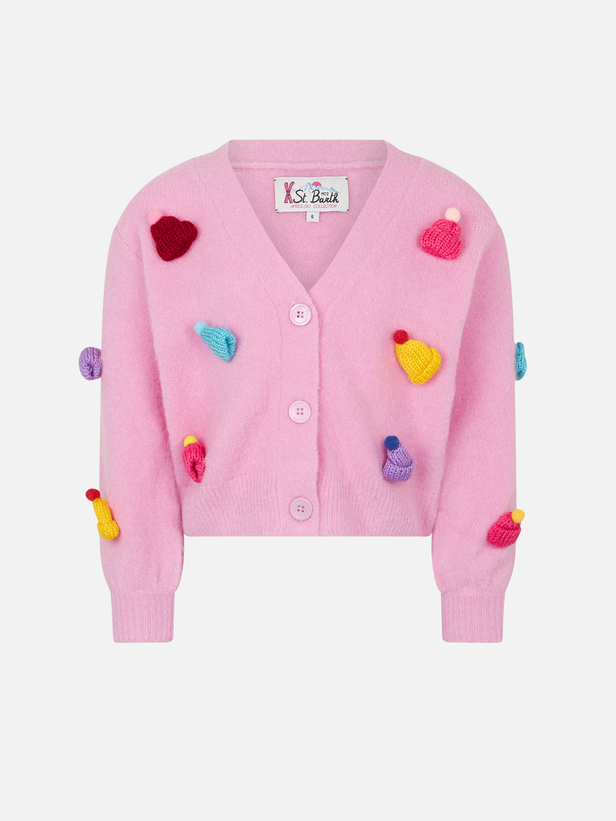 Girl Brushed Cropped Cardigan With Puff Sleeves Pink