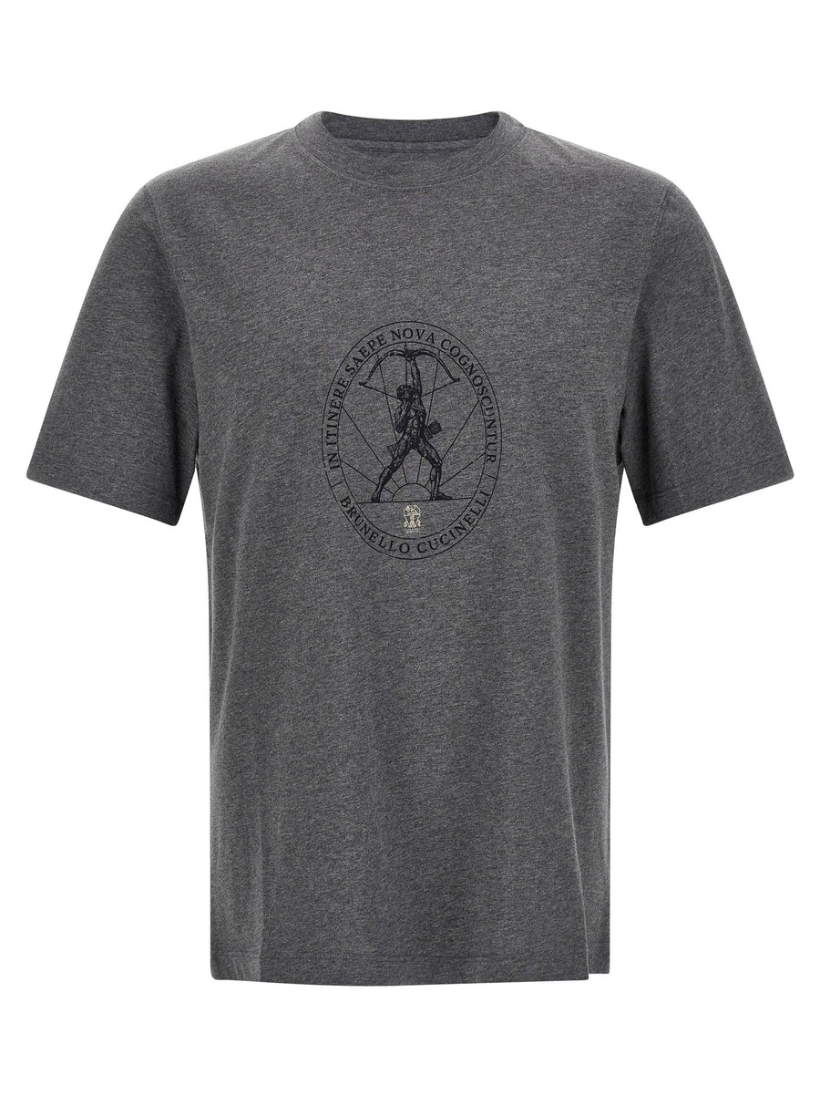 تي شيرت Archer-Emblem بطبعة جرافيك من Brunello Cucinelli تي شيرت — رمادي