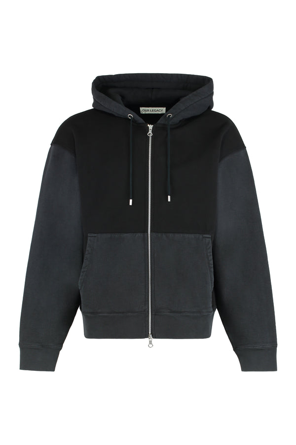 Hooded Cotton Zipper Sweatshirt Black