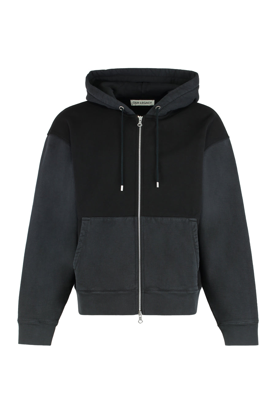 Hooded Cotton Zipper Sweatshirt Black
