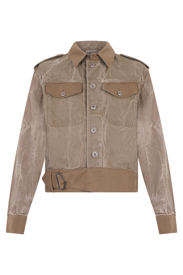 Denim Jacket With Flap Pockets Green Cotton