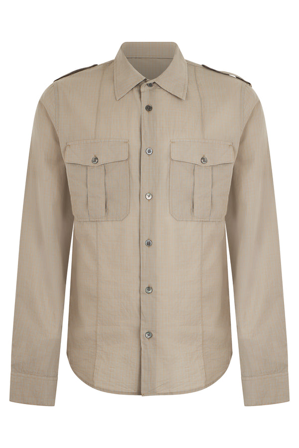 Long-Sleeve Cotton Gauze Shirt Beige