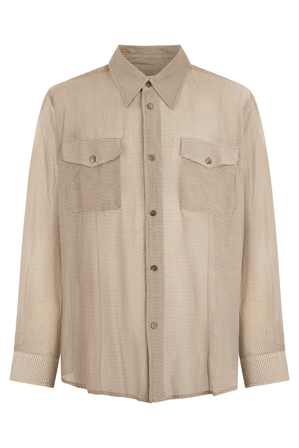 Shirt Checkered Beige Cotton