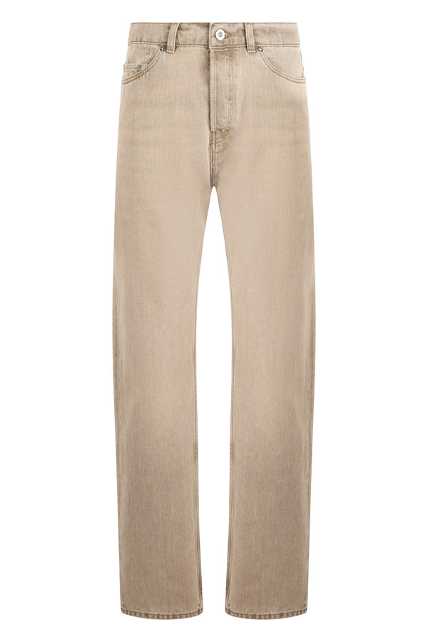 Straight-Leg Denim Trousers Beige Cotton Regular & Jeans