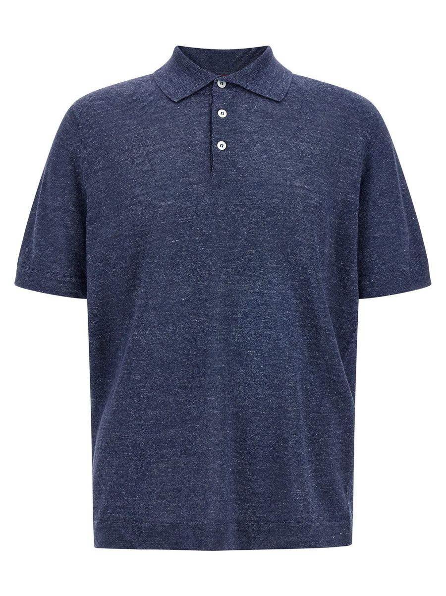 Brunello Cucinelli Linen-Cotton Blend Polo Shirt — Navy