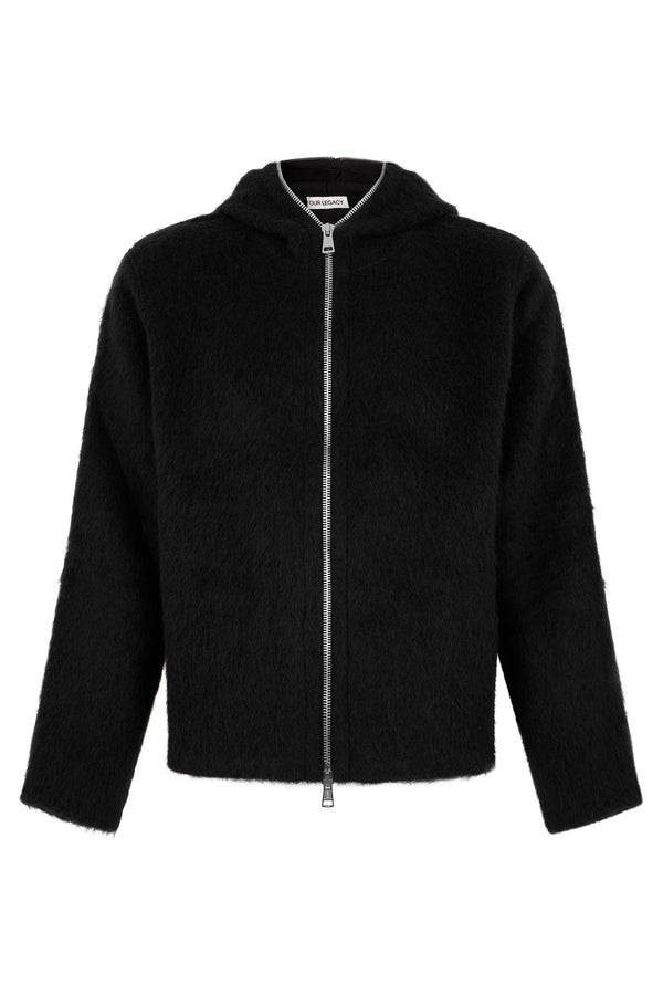 Hoodie Black Hairy Wool