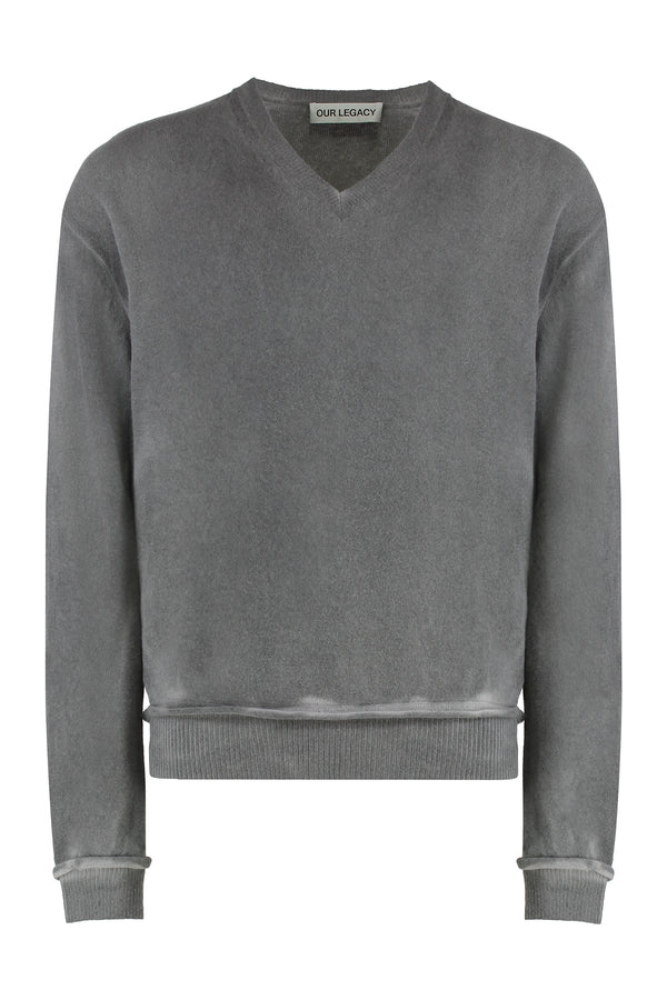 V-Neck Wool Parallel Sweater Grey Merinos