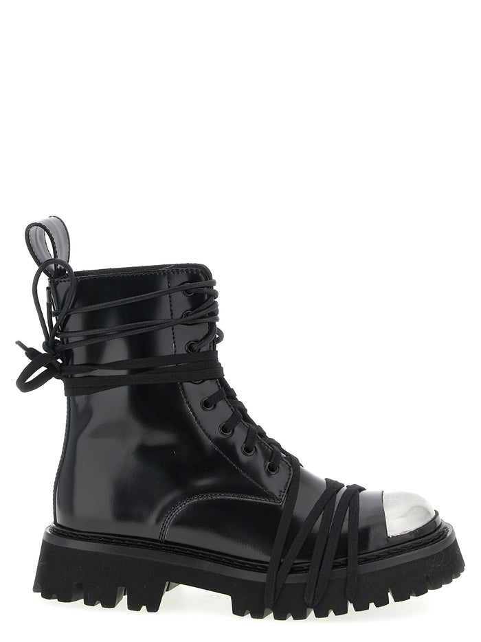Combat boots Black Calfskin Leather (bos Taurus) Boots, Ankle