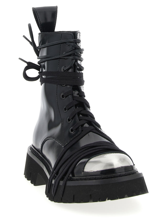 Combat boots Black Calfskin Leather (bos Taurus) Boots, Ankle