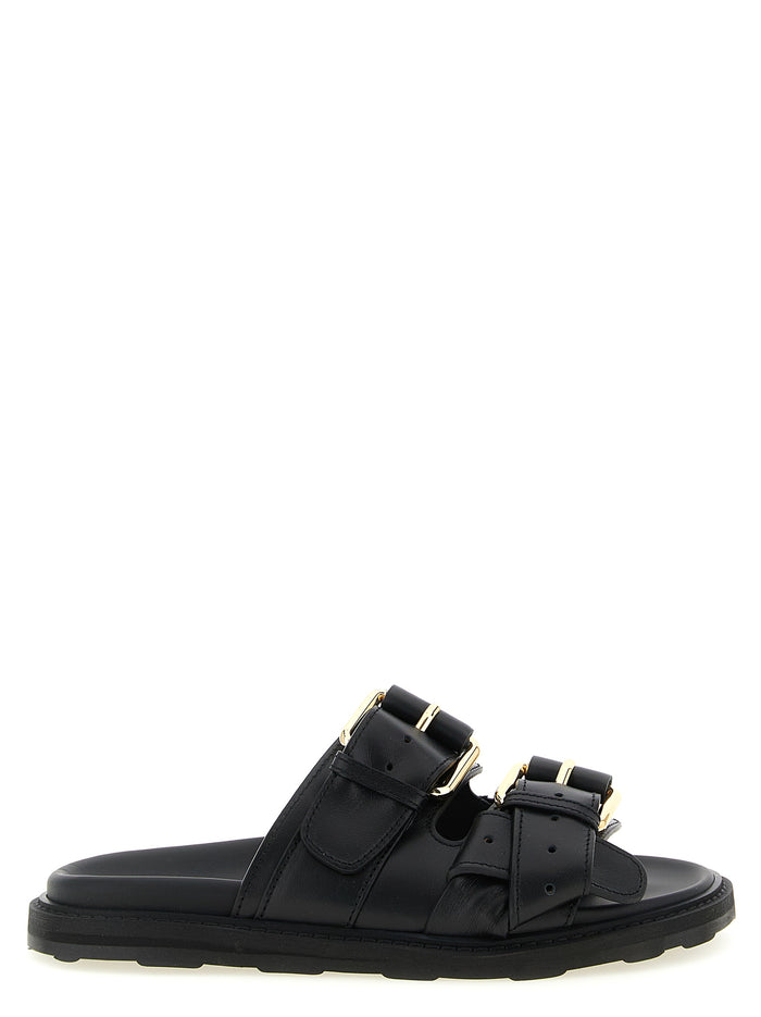 Double strap sandals Black Calfskin Leather (bos Taurus)