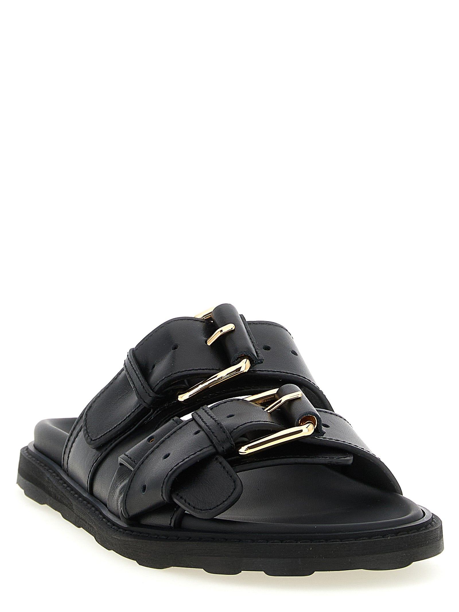 Double strap sandals Black Calfskin Leather (bos Taurus)