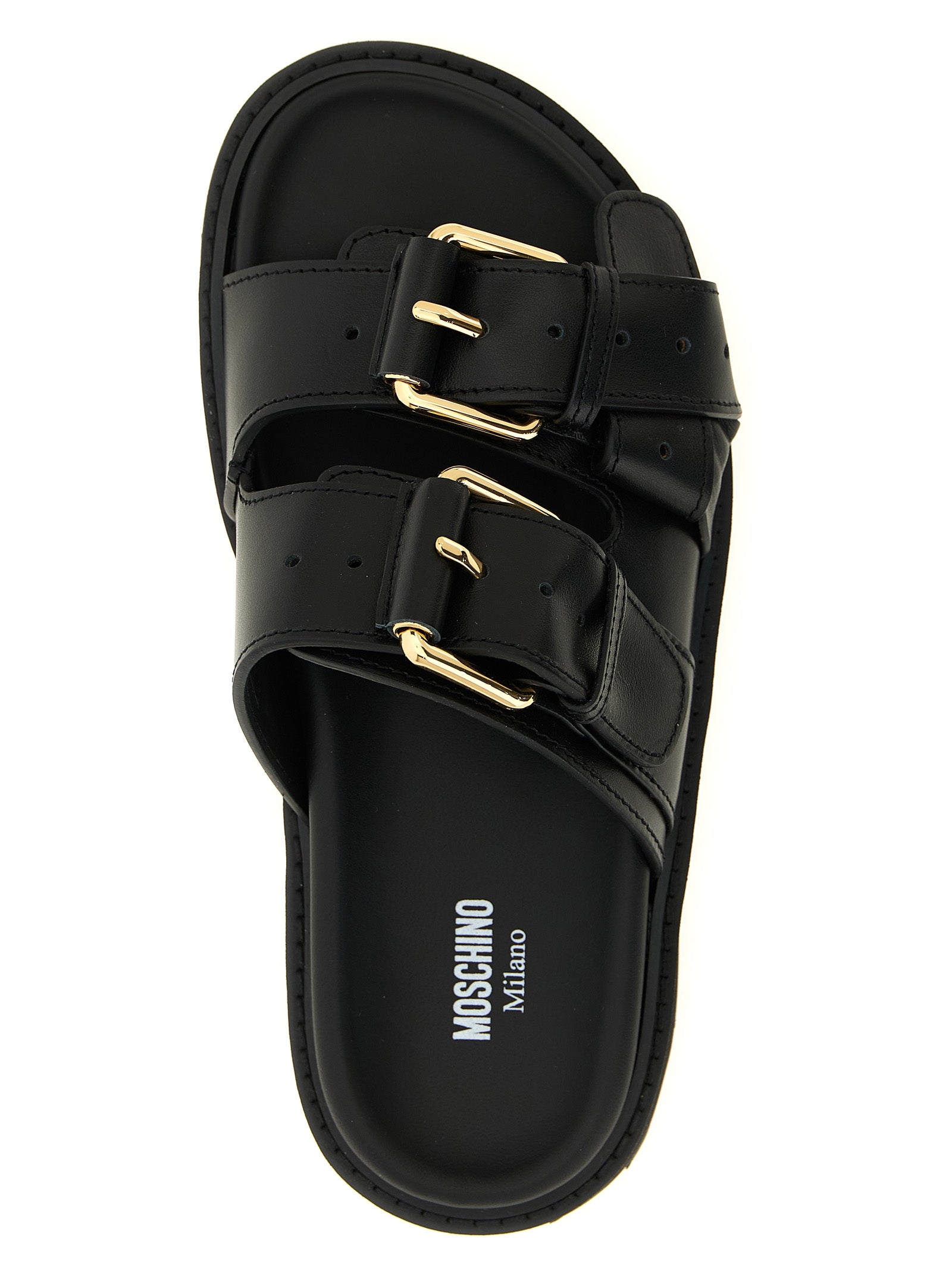 Double strap sandals Black Calfskin Leather (bos Taurus)
